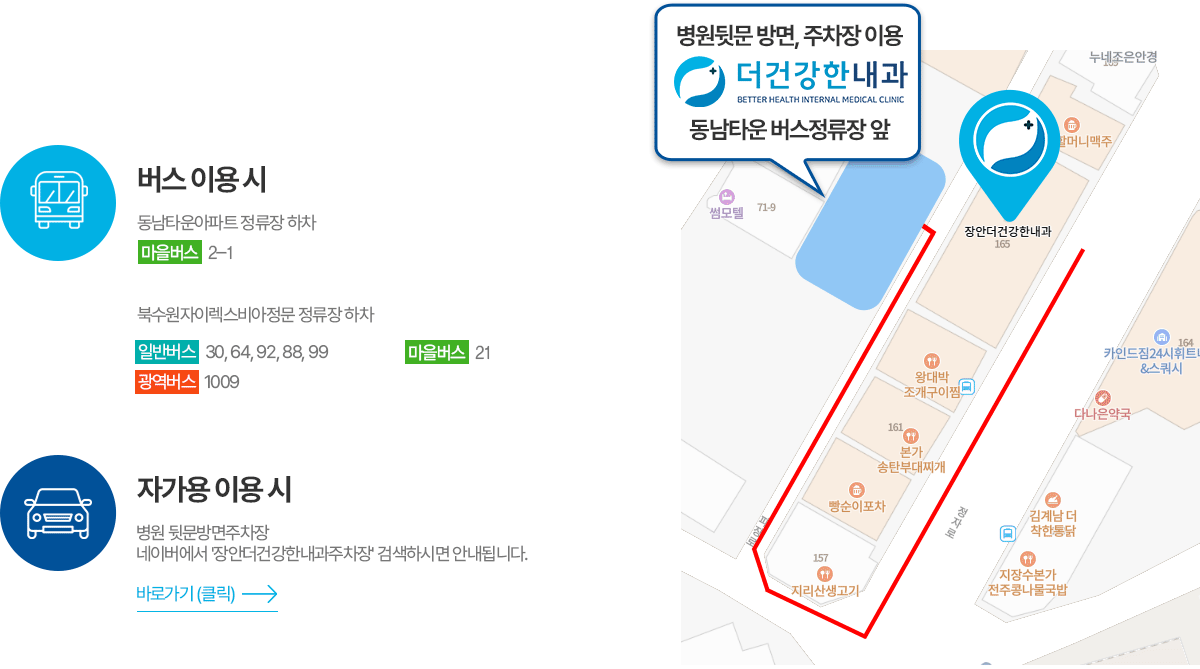 버스,자가용 이용시